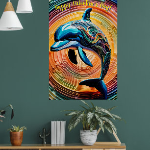 Poster Dia de os namorados Feliz e Colorido de Golfinhos
