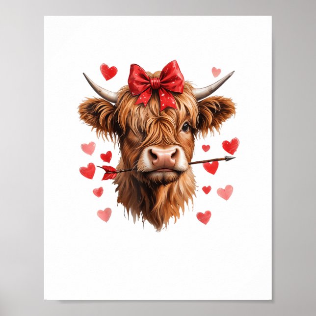 Poster Dia de os namorados Highland Cow Funny Hearts Namo (Frente)