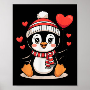 Poster Dia de os namorados Penguin Heart Balloon Cute