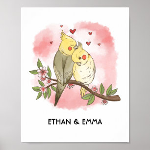 Poster Dia de os namorados Personalizado de Casal de Aves