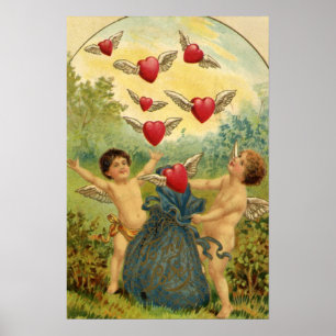 Poster Dia de os namorados Vitoriano Vintage, Corações de