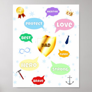 Poster Dia de os pais Melhor Pai Palavras Nuvens Rei Coro