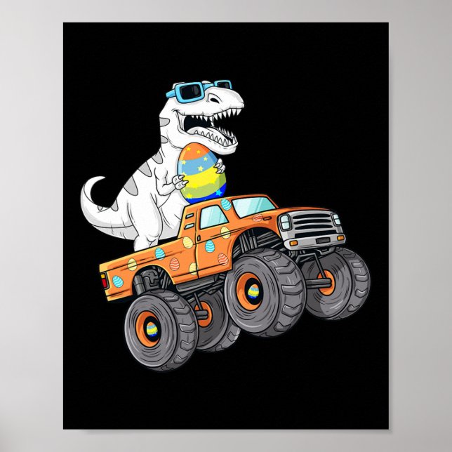 Poster Dia de Páscoa T Rex Dino Andando num Camião Monstr (Frente)