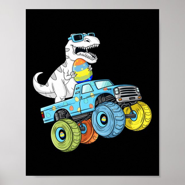 Poster Dia de Páscoa T Rex Dino Andando num Camião Monstr (Frente)
