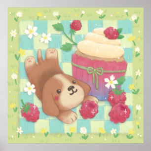 Poster Dia de Piquenique do Beagle com Cupcake de Framboe