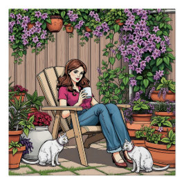 Póster Dia de Relaxamento | Mulheres com café, gatos e pl