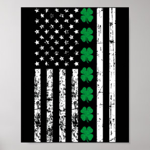 Poster Dia de São Patrício Bandeira dos EUA Trevo Sortudo