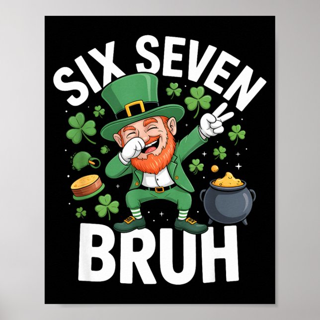 Poster Dia de São Patrício bruh seis sete meme leprechaun (Frente)