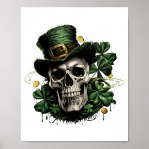 Poster Dia de São Patrício Caveira Irlandesa Escura com T