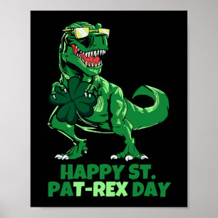 Poster Dia de São Patrício Dinossaur FourLeaf Clover Kids