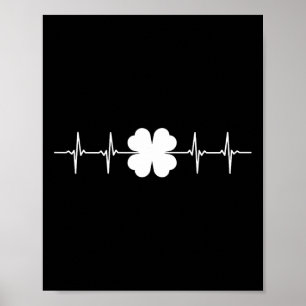Poster Dia de São Patrício Ekg Heart Beat Shamrock Four L