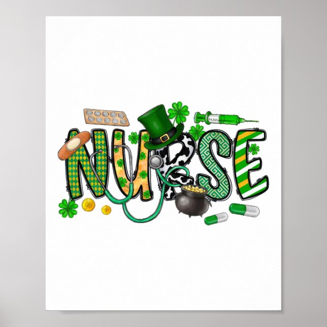 Poster Dia de São Patrício Enfermeira Irlandesa Trevo  (Frente)