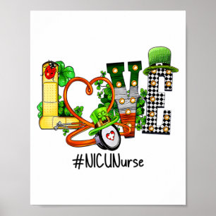 Poster Dia de São Patrício Enfermeira Nicu Trevo Amor Irl