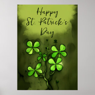 Poster Dia de São Patrício Feliz de Clovers Whimsical