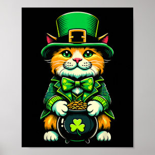 Poster Dia de São Patrício Gato Leprechaun Gato Trevo Irl