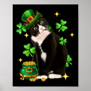 Poster Dia de São Patrício Gato Shamrock Irlandês de Tuxe