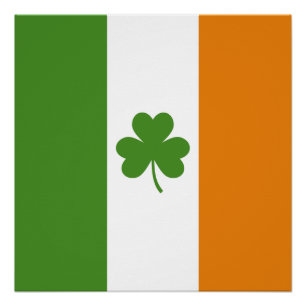 Póster Dia de São Patrício Irish Flag w Shamrock Clover