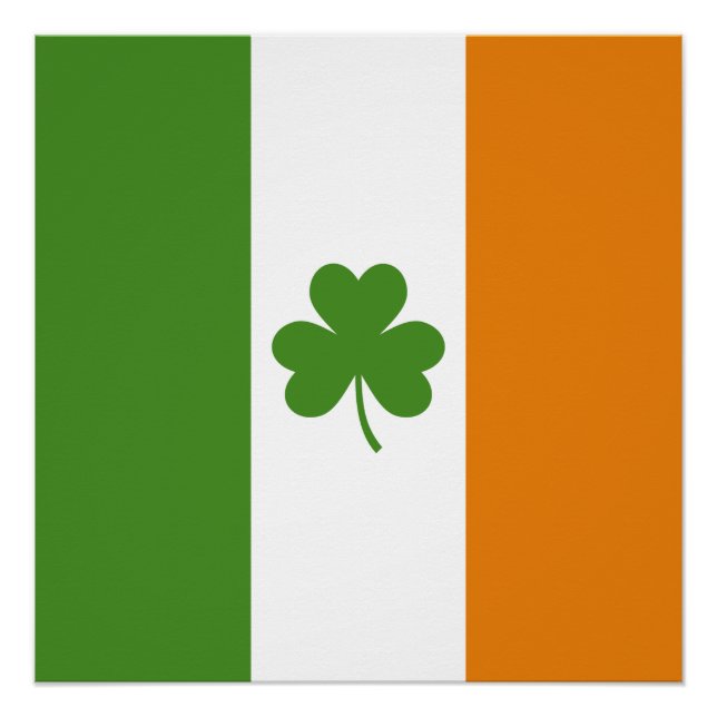 Póster Dia de São Patrício Irish Flag w Shamrock Clover (Frente)