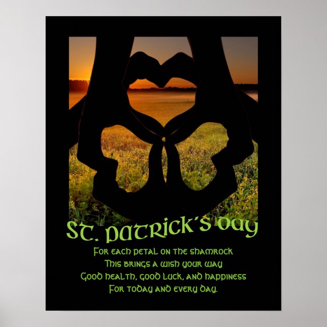 Póster Dia de São Patrício Irish Hand Heart Shamrock S Po (Frente)