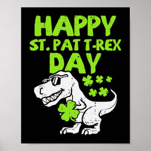 Poster Dia de São Patrício Leprechaun Dinosaur Dino Happy