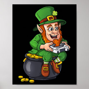 Poster Dia de São Patrício Leprechaun Video Game Controll
