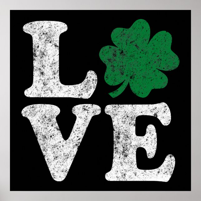 Póster Dia de São Patrício LOVE Shamrock Irish (Frente)
