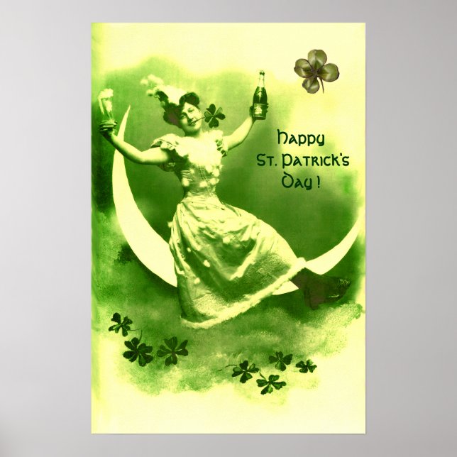 PÓSTER DIA DE SÃO PATRÍCIO MOON LADY COM SHAMROCKS (Frente)