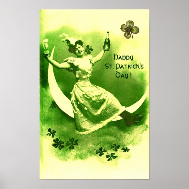 PÓSTER DIA DE SÃO PATRÍCIO MOON LADY COM SHAMROCKS (Frente)