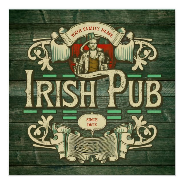 Póster Dia de São Patrício Personalizado Funny Irish Pub (Frente)