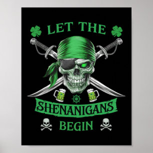 Poster Dia de São Patrício Pirata Caveira Homens Deixem o