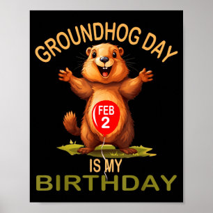 Poster Dia Divertido do Groundhog É Meu Aniversário, Grou