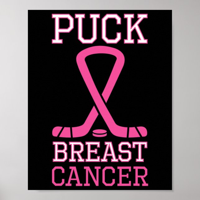 Poster Dia do Cancer de Hockey com Gelo Rosa com Câncer d (Frente)