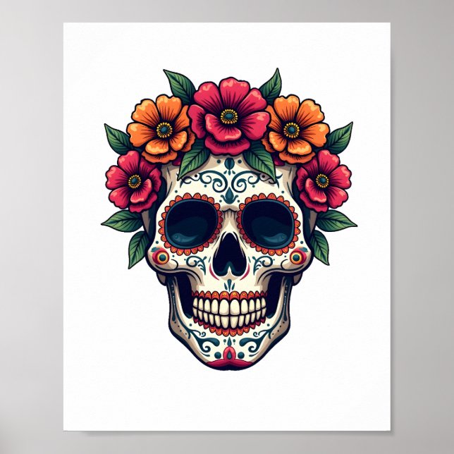 Poster Dia do Crânio do Açúcar Morto - Dia de los Muertos (Frente)