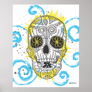 Póster Dia do Design de Tatuagem em Quadrinhos do Crânio