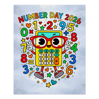 Póster Dia do Número 2026 Adesivo de Matemática Fofo para