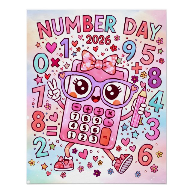 Póster Dia do Número 2026 Design de Matemática Calculador (Frente)