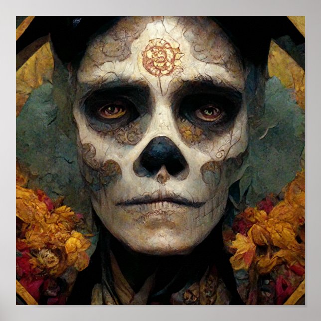 Poster Dia dos Mortos 3 Crânio De Fantasia (Frente)
