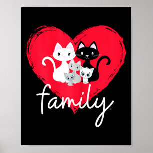 Poster Dia dos Namorados Família de Gatos Fofos 