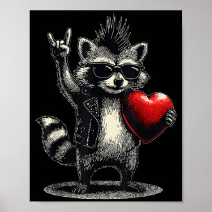 Poster Dia dos Namorados Funny Raccoon Heart Punk Rock Ma