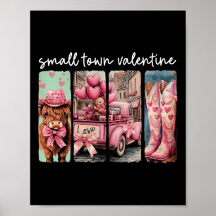 Poster Dia dos Namorados Retrô Cidade Pequena Vaca Fofo