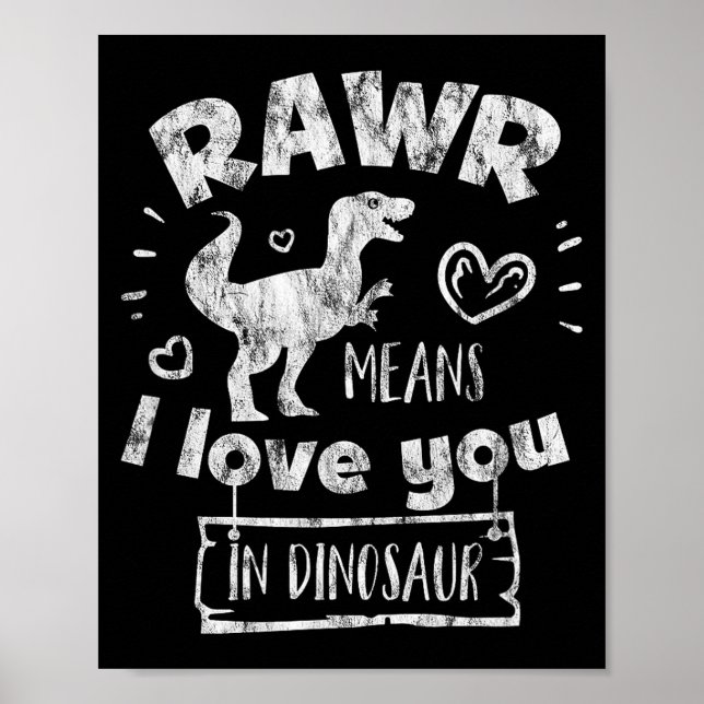 Poster Dia dos Namorados T-rex Rawr Significa Eu Te Amo E (Frente)