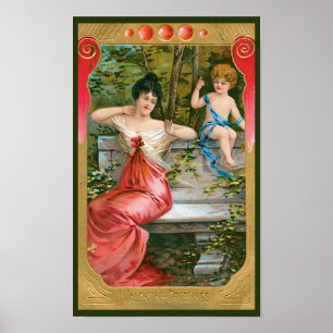 Póster Dia dos Namorados Vintage, Senhora Vitoriana com Q