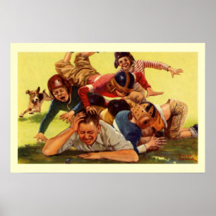 Póster Dia dos Pais Vintage, Futebol Infantil e Cachorro