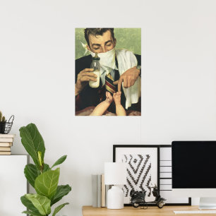 Poster Dia dos Pais Vintage, Pai dando mamadeira ao Bebê