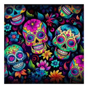 Póster Dia dos Peles de Açúcar Neon Mortos