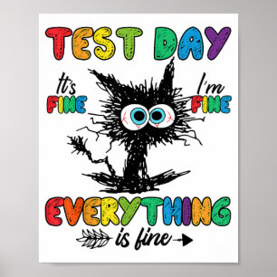 Poster Dia Engraçado Professor de Gato Estressado Estudan