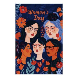 Póster Dia Internacional da Mulher Floral Azul