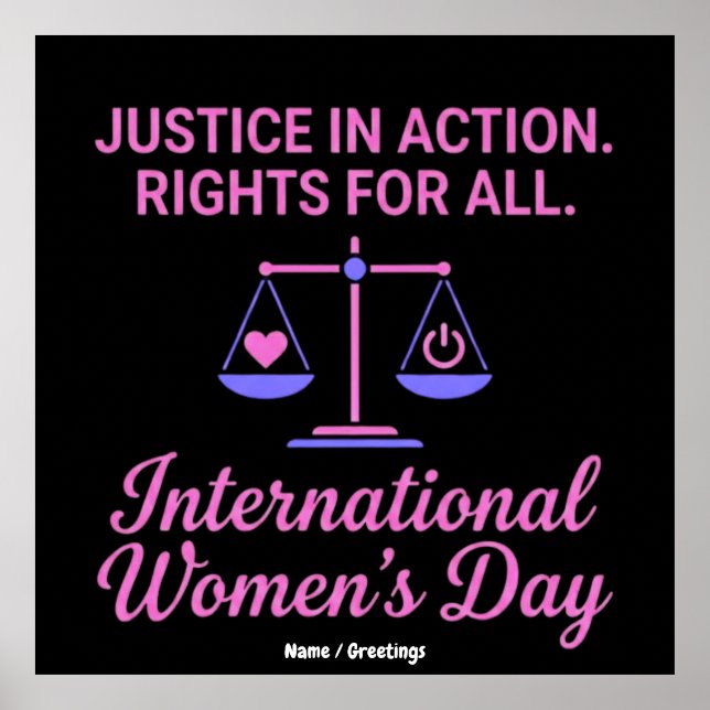 Poster Dia Internacional da Mulher Justiça em Ação Direit (Frente)