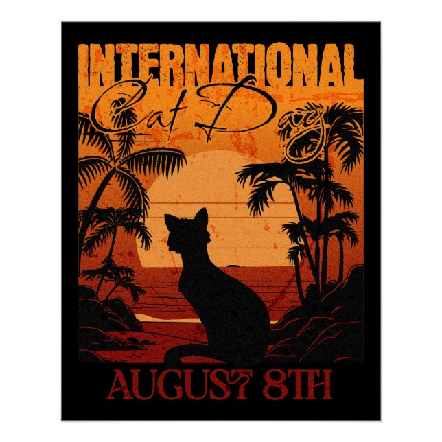 Póster Dia Internacional do Gato dos Sunset Retroativo (Frente)
