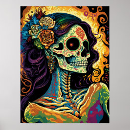 Poster Dia La Catrina da Arte Esquelética Mexicana Morta